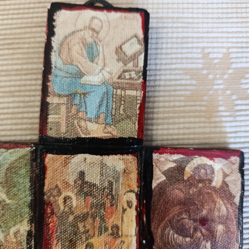 Vintage cross with silk screen prints