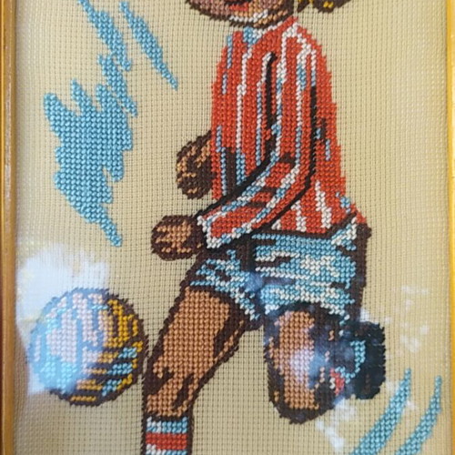 Vintage handmade embroidered children's framed textile art