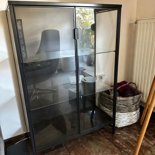 IKEA Rudsta showcase cabinet like new, black with glass doors