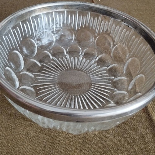 Vintage Crystal Salad Bowl 23cm with Silver Rim like new plus Bonus Small Bowl