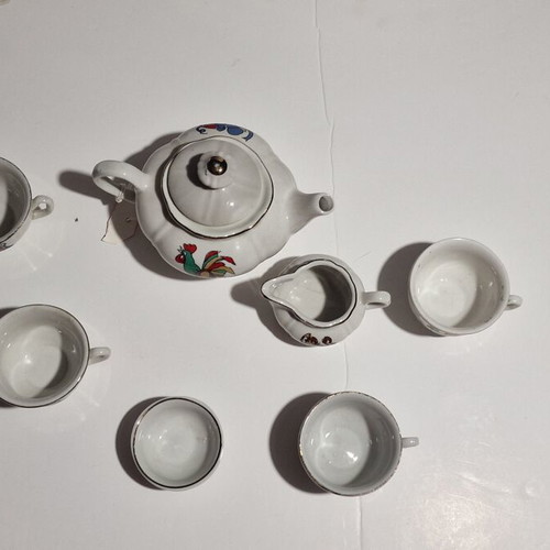Vintage Mini Porcelain Children's Tea Set used, 8 pieces with animals