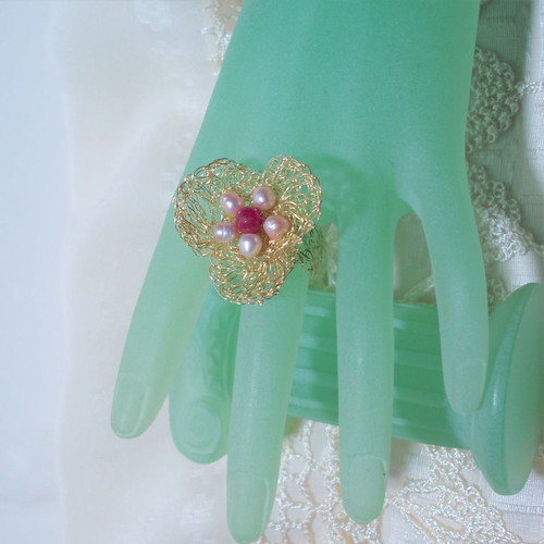 Fashion handmade gold-plated 925 silver ring with multicolor mineral and pearls new
