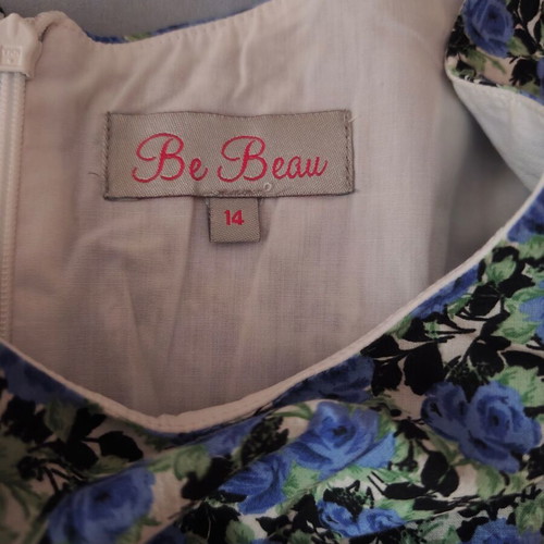 Vintage cotton dress with blue rose print and bow