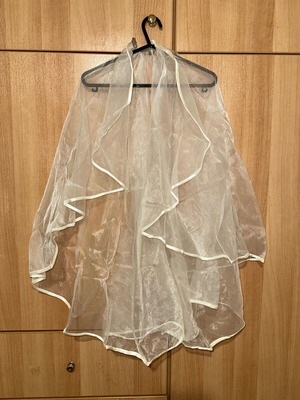 Organza veil like new with satin trim and glitter