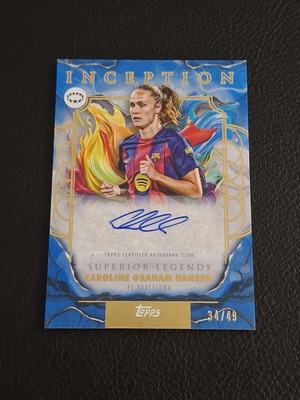 Topps Inception Caroline Graham Hansen Blue Foil Auto 34/49 Barcelona