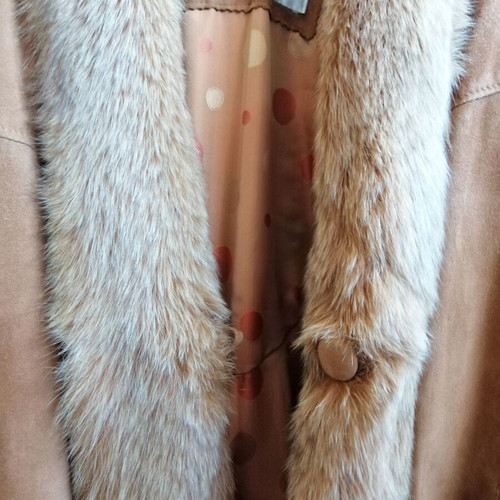 Marco Gianoti women's suede coat with fox fur like new, vintage