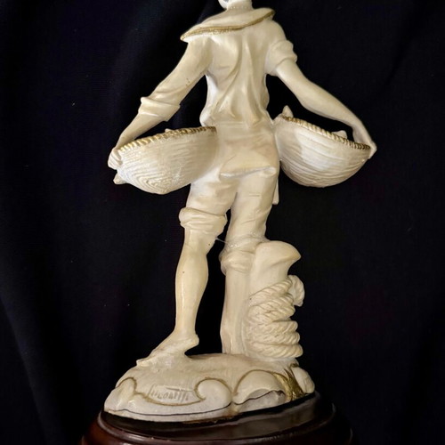 Vintage Italian Figurine Young Fish Vendor Santini Style like new