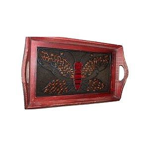 Δίσκος σερβιρίσματος ξύλινος συρμάτινη πεταλούδα πολύχρωμες χάντρες 40cm