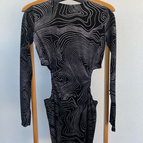 Velveteen dress with glitter and cutouts at the waist, like new, black