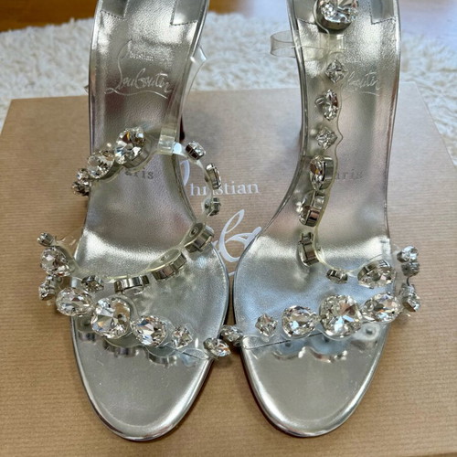 Πέδιλα Christian Louboutin Rosalie Jewele 100 δέρμα σαν καινούργια, ασημί