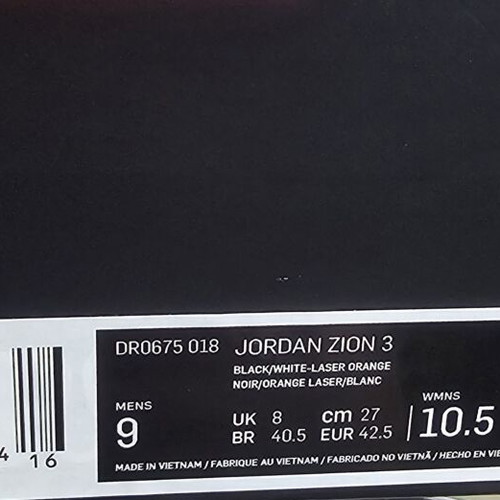 Jordan Zion 3 sneakers size 42.5, new, black/white-laser orange