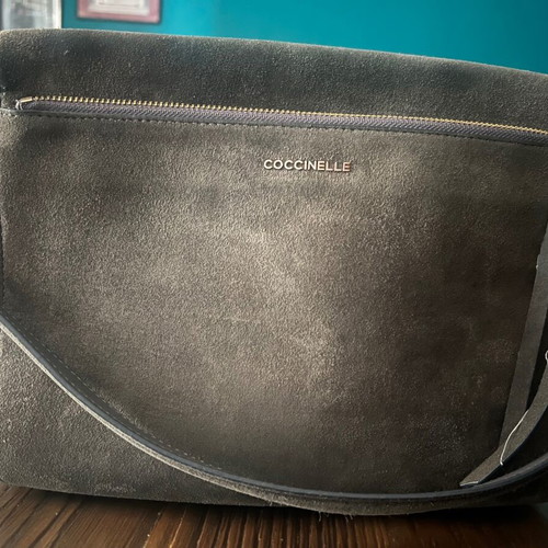 Suede shoulder bag Coccinelle like new, gray with minor clasp wear