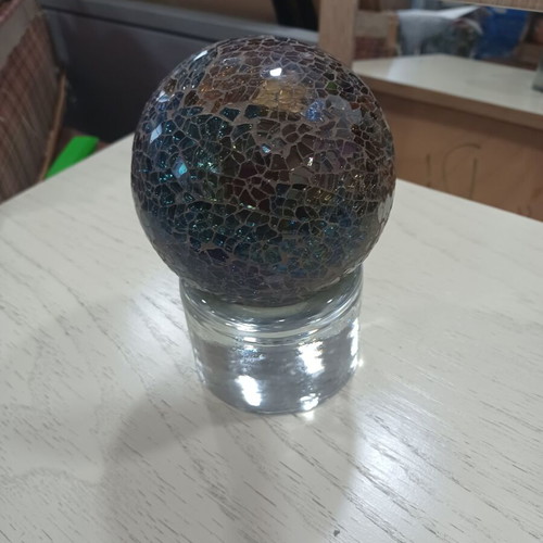 Glass mosaic ball with base like new