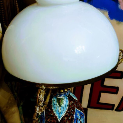 19th Century Table Lamp used, Iznik Ceramic and Bronze