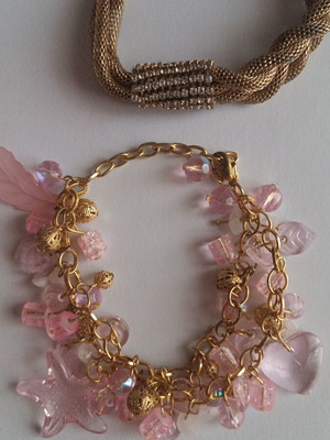 Set of 2 gold bracelets new, handmade with charms and diamonds