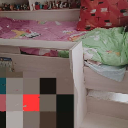 Low bunk bed like new with under-bed cabinet, no mattress