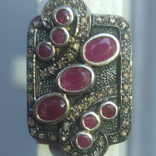 Handmade pendant silver and gold with natural rubies and diamonds like new