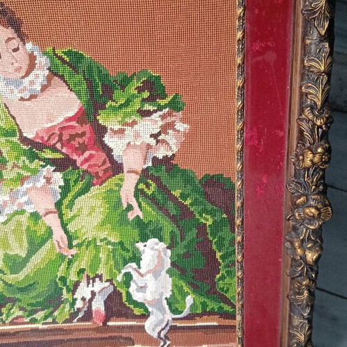 Embroidery used, large with heavy frame 70x50 cm without glass