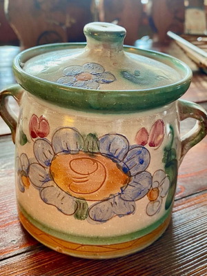 Handmade ceramic container used, Greek made from 1970s