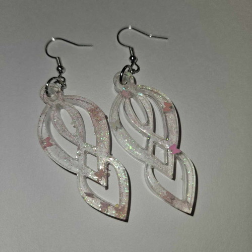 Earrings with liquid glass, pink butterflies and gold dust new