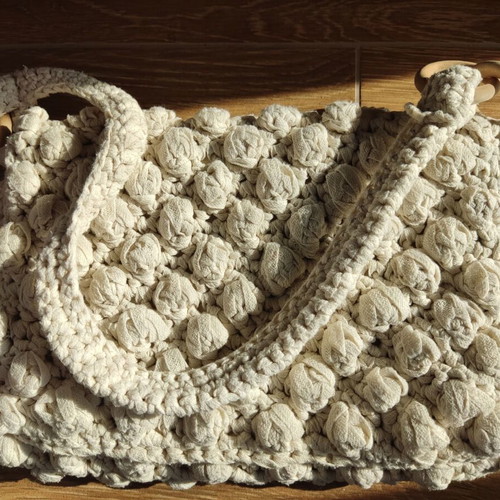 Zara crochet bag beige shoulder used, boho chic wooden details