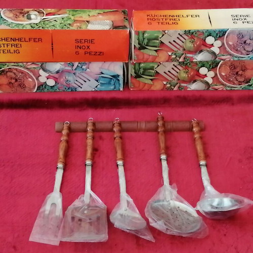 Set of 5 stainless steel kitchen spoons new with hanging feature
