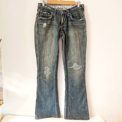 Y2K Stitch’s Distressed Flare Jeans Grey Black size 28 like new