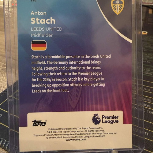 2026 Topps Chrome Premier League Soccer Anton Stach Aqua True Refractor card new