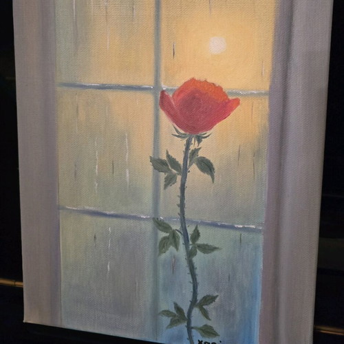 Oil painting on canvas rose at the window new 30×24