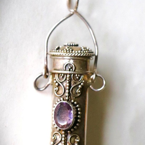 925 Silver Pendant Hidden Box with Amethyst New