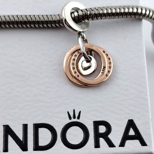 Pandora Family Circles Dangle Charm S925 ALE Rose Gold and Silver
