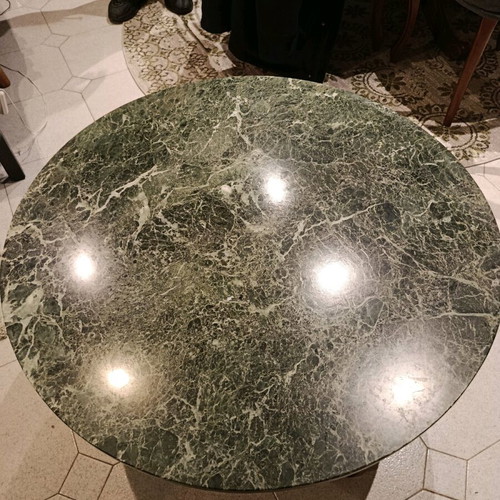 Coffee table like new with green marble top and dark wood legs