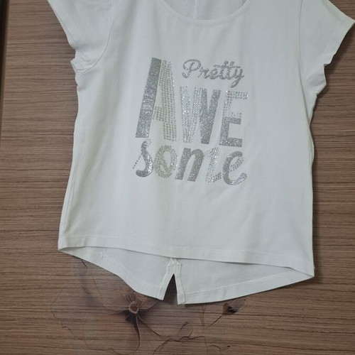 Sam short sleeve t-shirt like new, silver letters, white, age 14