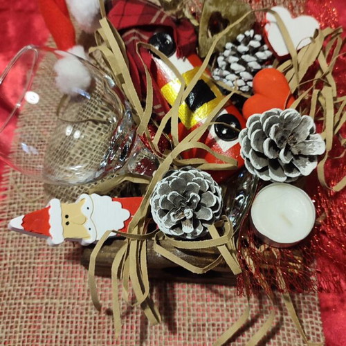 Christmas gift new with wooden tray, wine bottle and decorations
