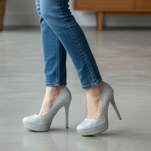 Bershka 12cm Heels with Platform and Glitter