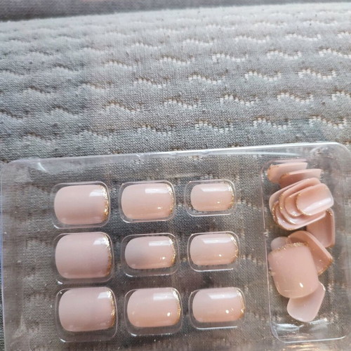 Set of 24 fake nails nude french with glitter, new