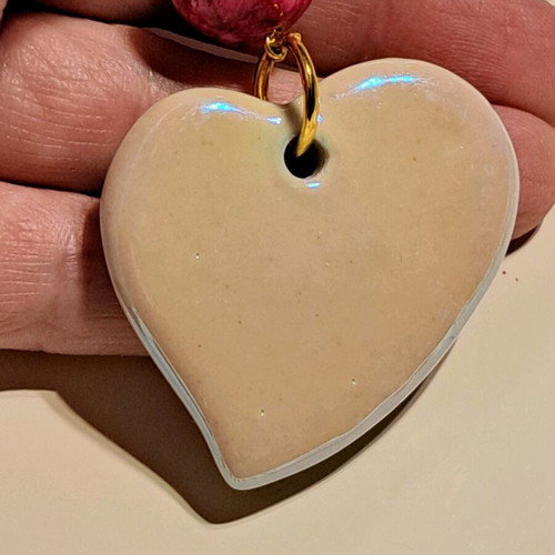 Earrings with ceramic heart and fuchsia nephrite, like new