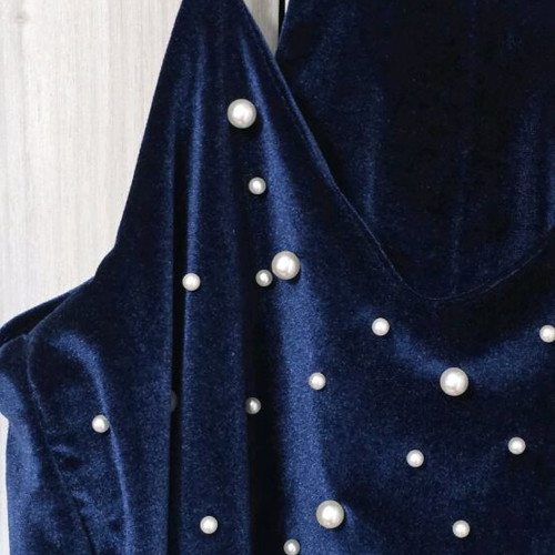 Velvet blouse with pearls new, blue