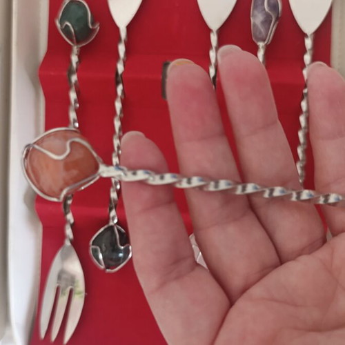 Vintage cutlery set Mondial Brazil with semi-precious stones new
