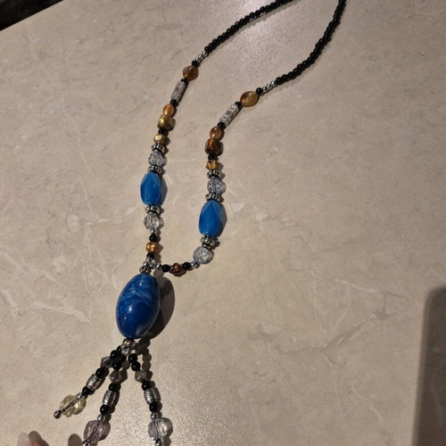 Boho Statement Necklace with Blue and Amber Details like new