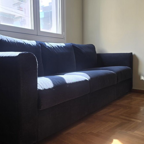 Sofa with storage ottoman, dark blue