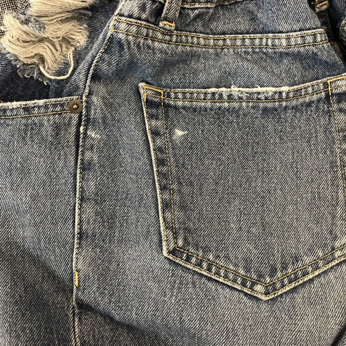 No Thinkin jeans used, blue with rips and fringes, XS/S