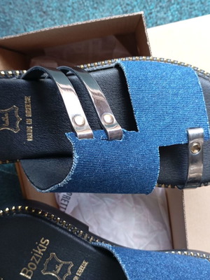 Bozikis women's summer flat sandals, size 38, denim and black