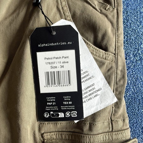 Alpha Industries Force One Cargo pants and Petrol Patch Pant, men's