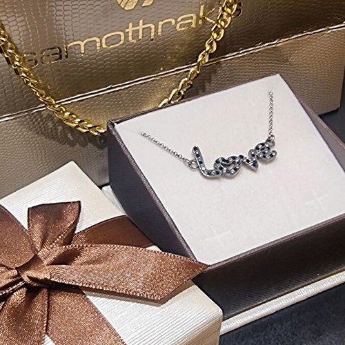 Love silver necklace 925 with black platinum and zircon stones pendant