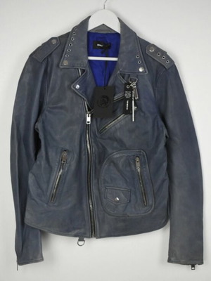 Diesel L-KIOV leather biker jacket, blue-grey