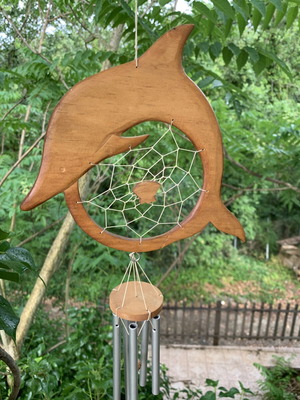 Wooden Dolphin Dreamcatcher with Metal Wind Chimes new