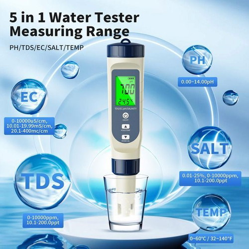 YAOBLUESEA 5-in-1 digital water tester pH TDS EC salinity temperature