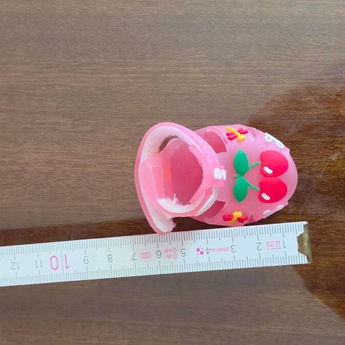 Set of 4 small pink dog sandals with cherry design, Velcro fastening