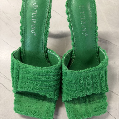 Emerald Green Terry Towelling Square-Toe Heeled Mules Size 38 like new